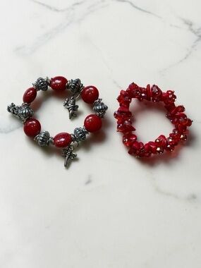 🫶🏻 Red Beaded Charm Bracelet Set - Women Jewelry